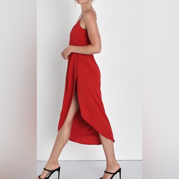 Lulus Reinette High-Low Midi Cocktail Dress w/ Skinny Straps & V-Neck NWT - Picture 4 of 7